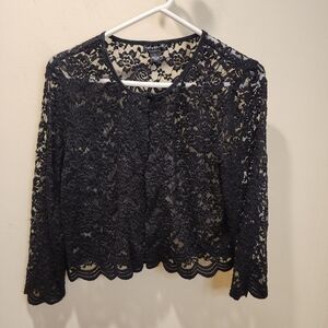 Connected Apparel Black Lace Chemise Cardigan Open Front Size L